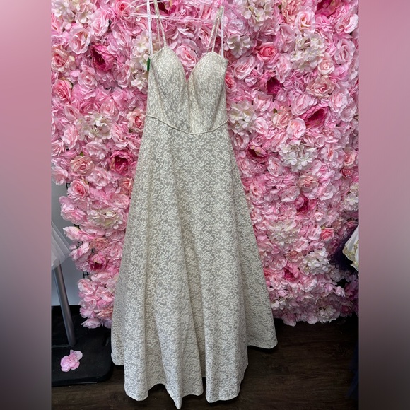 Cecilia Couture 2116 Size 10 Champagne Lace Tie Up Back Ball Gown Dress NWT - Picture 2 of 6